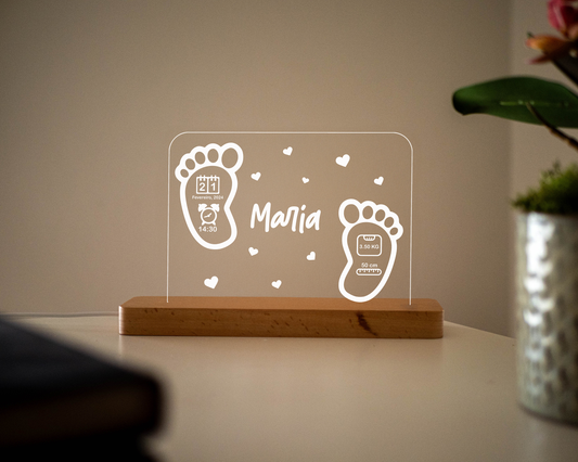 Candeeiro LED Pezinhos personalizável com base em madeira e controlo de intensidade