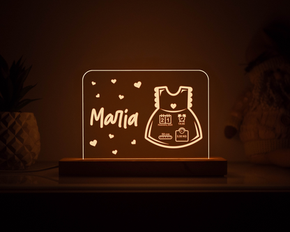 Candeeiro LED Vestido personalizável com base em madeira e controlo de intensidade