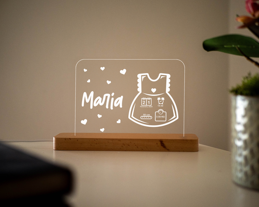 Candeeiro LED Vestido personalizável com base em madeira e controlo de intensidade